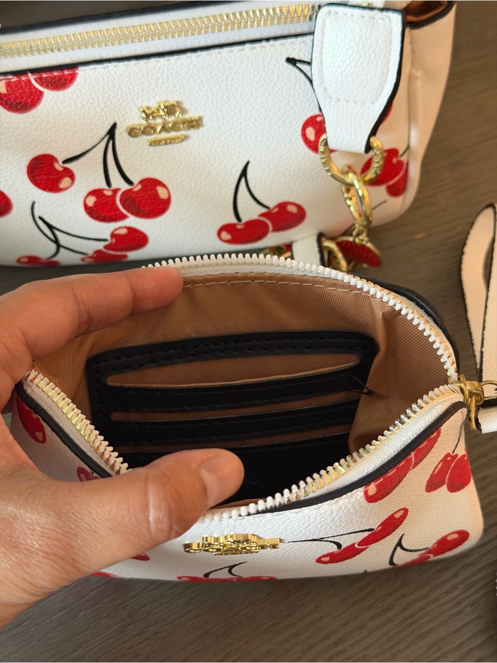 Coach Cherry Print Nolita 19 Shoulder Purse Trio Bundle Heart Wristlet - Picture 15 of 16